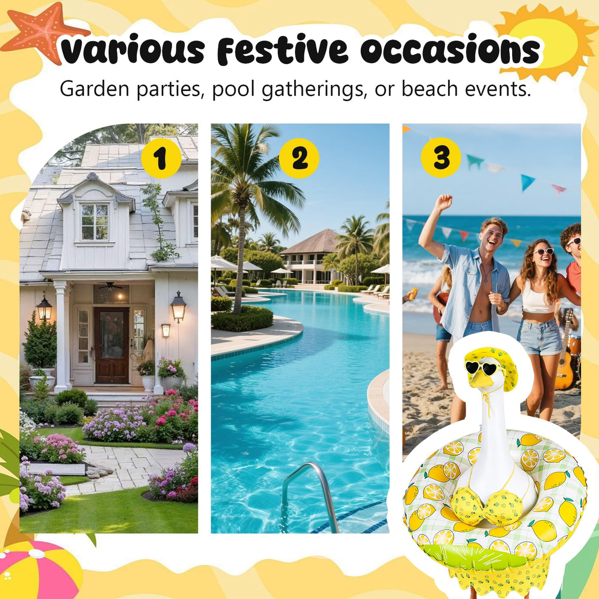 DORONAN Bikini Porch Goose Outfits, 23" Goose Statue Bikini Lemon Costume Summer Porch Goose Outfits, Durable Hawaiian Goose Clothes with Sunglasses and Swim Ring, Outdoor Yard Patio Garden Decor