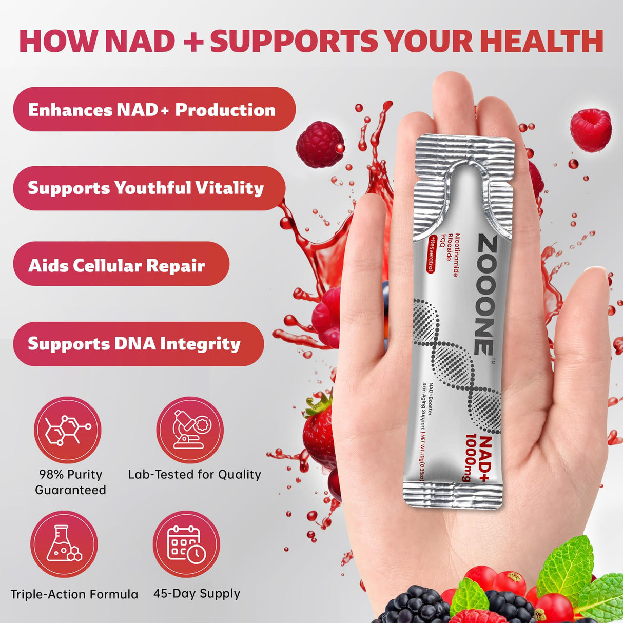 zooone- NAD+ Supplement 30pcs, Premium Nicotinamide Riboside & Resveratrol, DNA Repair & Healthy Aging, Advanced NAD Supplement for Men & Women, Boosts Cellular Energy