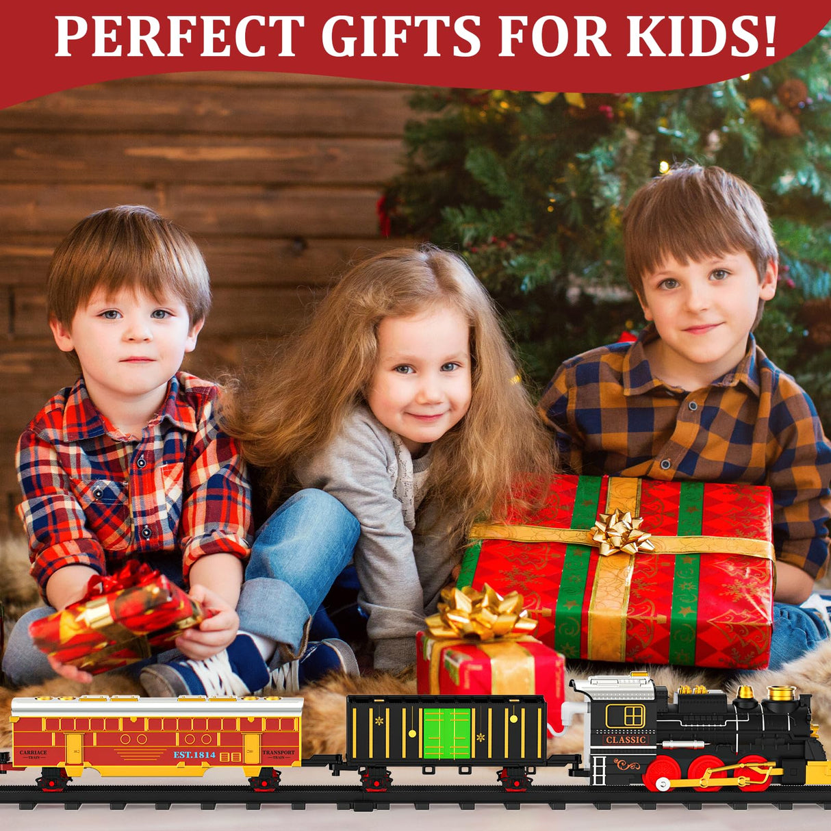 Train Set Train Toys for Boys with Smokes, Lights and Sound (ON/Off), Train Set Under Christmas Tree, Toddler Model Trains for 3 4 5 6 7 8+ Years Old Kids Gifts