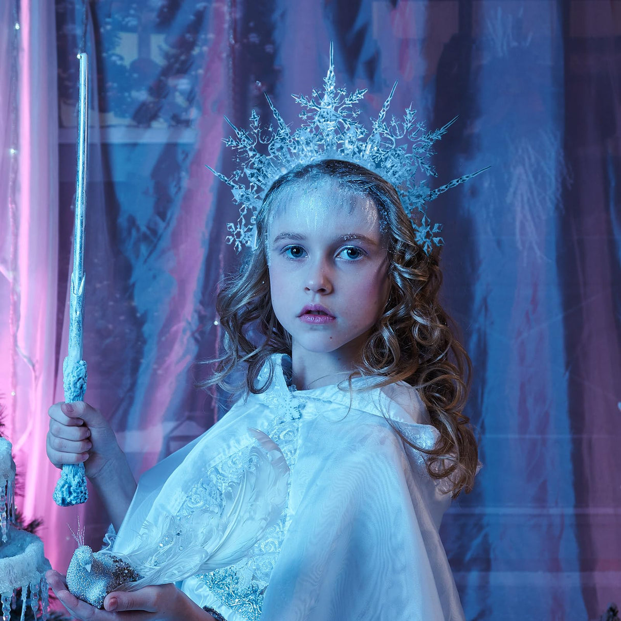 Suncalla Christmas Halloween Queen Crown Winter Snowflake Crystal Headband for Halloween Crowns Bride Women Quinceanera Headpieces Prom Party Princess Dress up Costume Hair Accessories