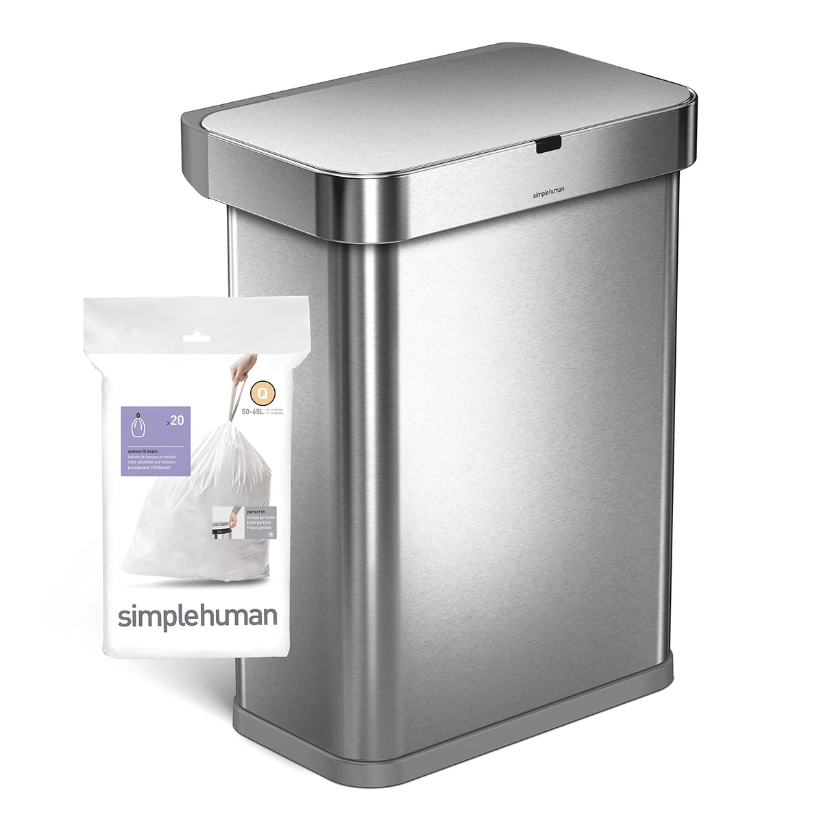 simplehuman Code Q 60 Count, Dispenser Pack Custom Fit Liners, Drawstring Trash Bags, 50-65 Liter / 13.2-17.2 Gallon, White