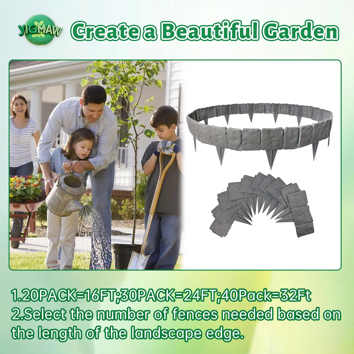 YIGMAW 2026 New Edging for Landscaping - Garden Edging Border-4 in Tall-Plastic Stone Effect for DIY Landscape,Lawn&Flower Bed (Gray, 40 Pcs)