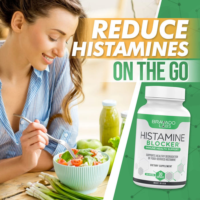Bravado Labs Premium Histamine Block Supplement - Histamine Blocker Diamine Oxidase Supplement - Advance DAO Enzyme Supplement for Food-Derived Histamine Intolerance - Made in USA (30 Capsules)