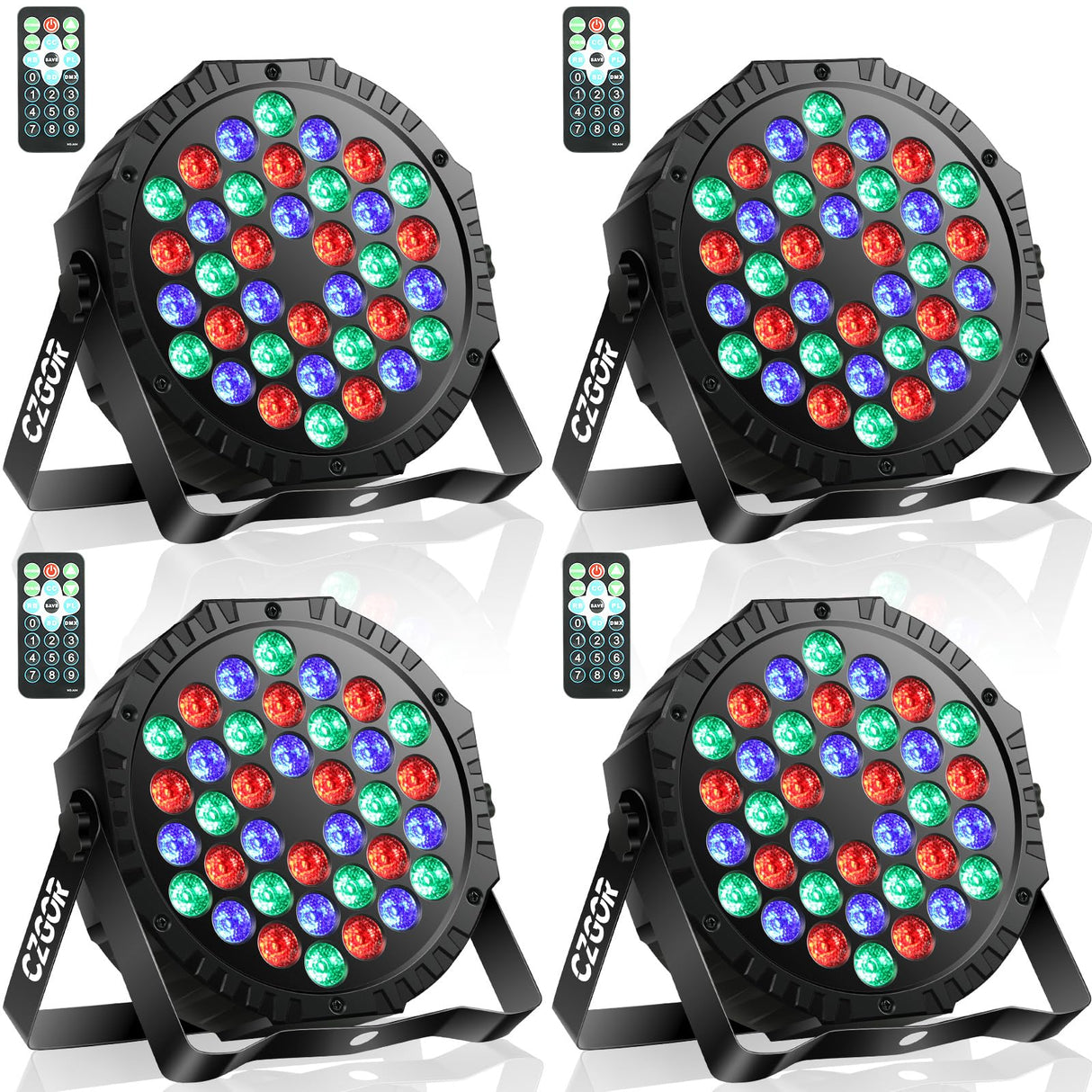 LED Stage Lights 4Pack - Czgor 36W RGB DJ Par Lights With Sound Activated Auto Play by Remote & DMX Control Uplights for Events Wedding Party Club Christmas Party Lighting