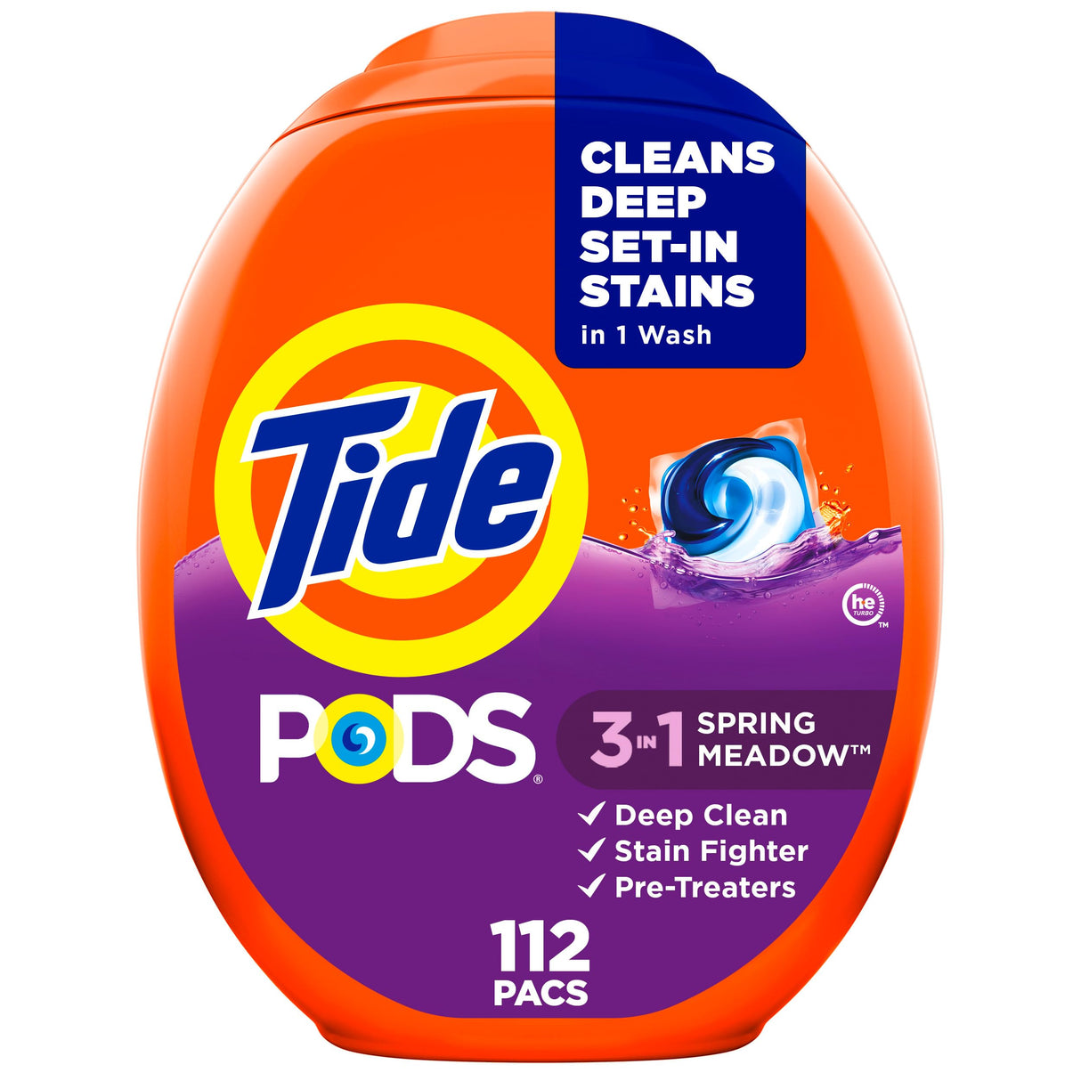 Tide PODS Laundry Detergent Pacs, 3-in-1 Stain Remover, Odor Fighter, Color Protector, 112 Count, HE compatible, Original Scent