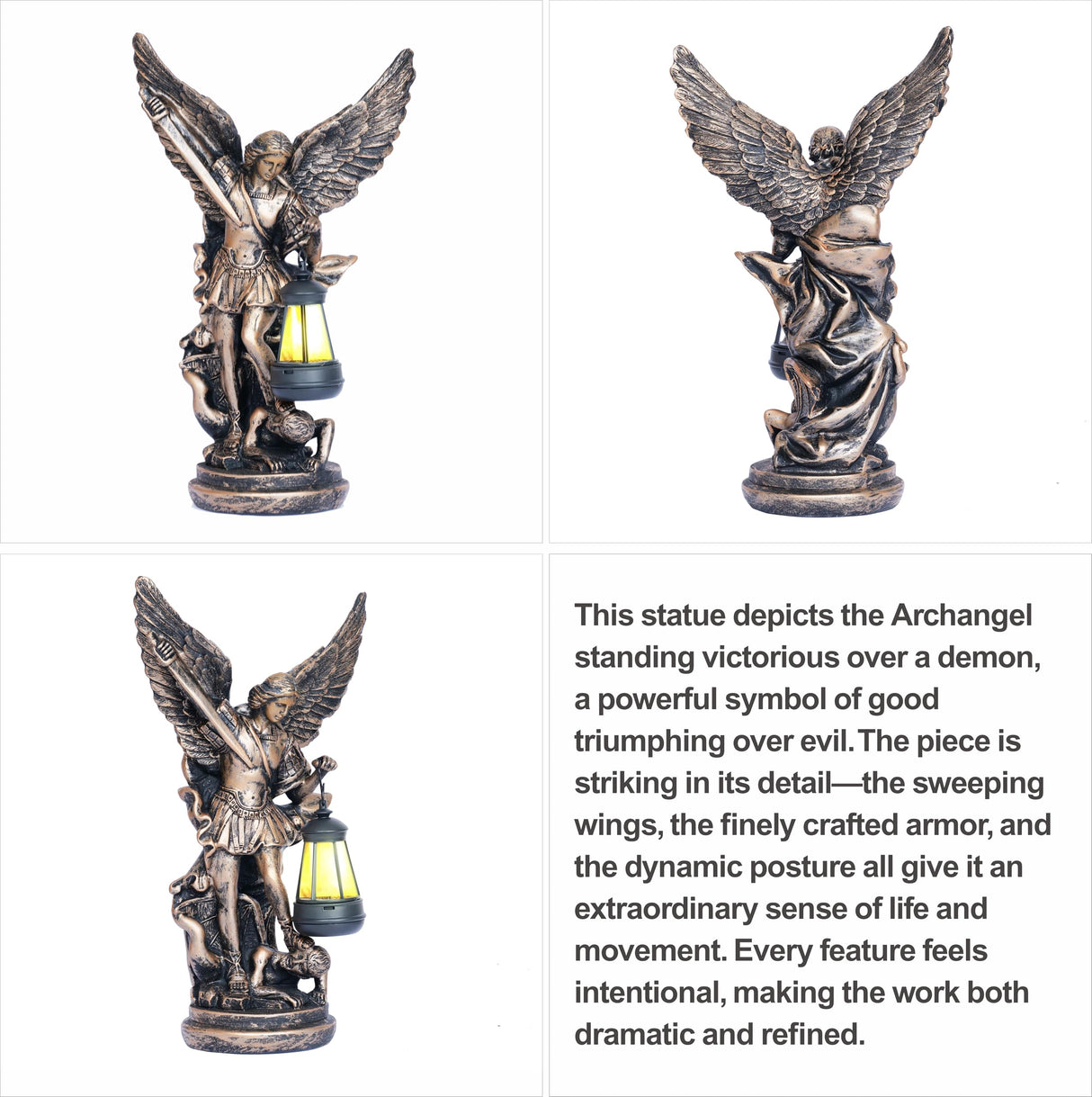 Solar San Miguel Arcangel Outdoor Garden Decor Statues 12.4" Solar St Michael the Archangel Satue for Yard Patio Lawn Porch Decorations Resin St Michael Figurine Religious Collection Sculptures Gifts