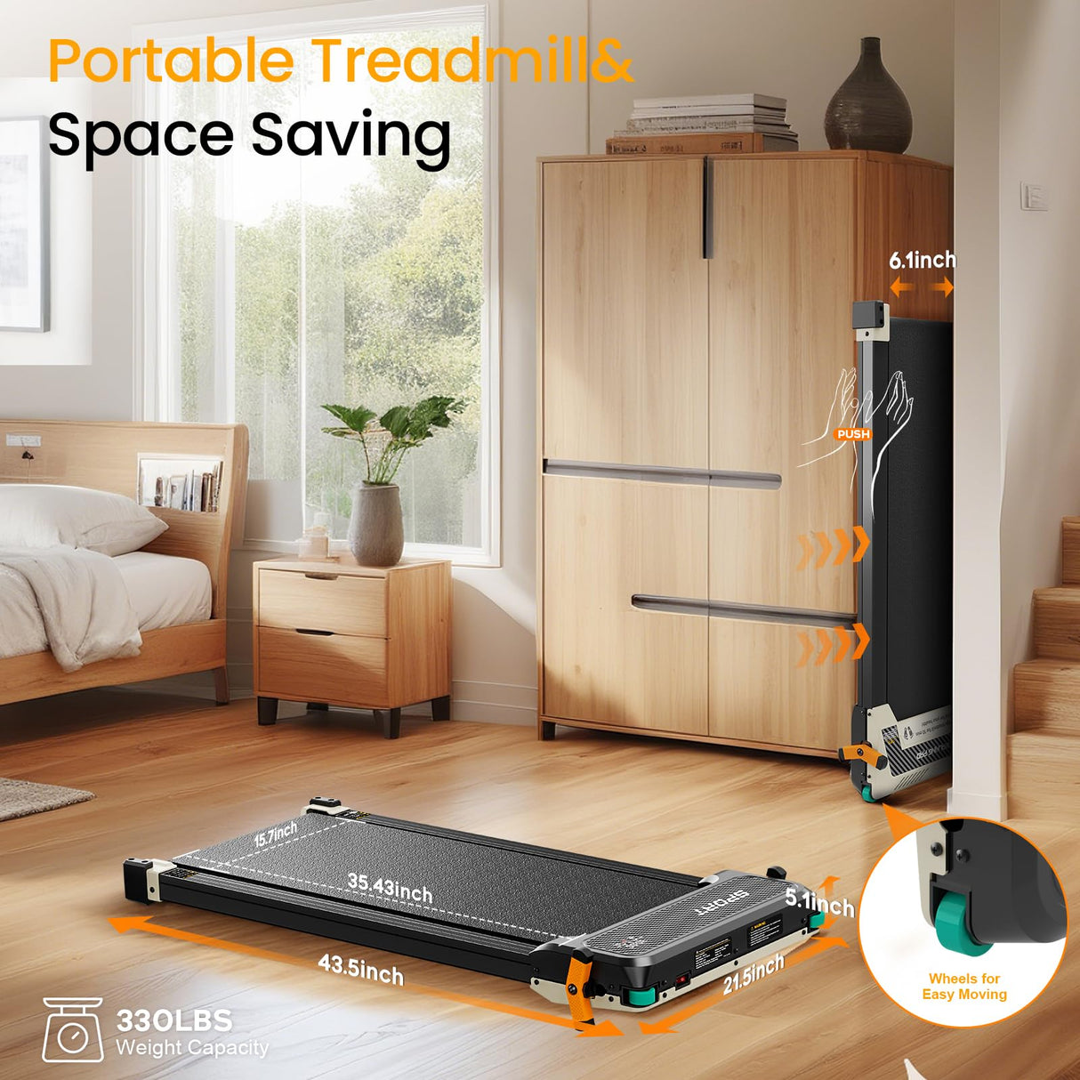 2 Side Walking Pad with Incline Massage Function, 2 in 1 Under Desk Treadmills Walking Pad and Foot Massager for Home/Office, Portable Treadmill with Remote Control LED Display (Black)