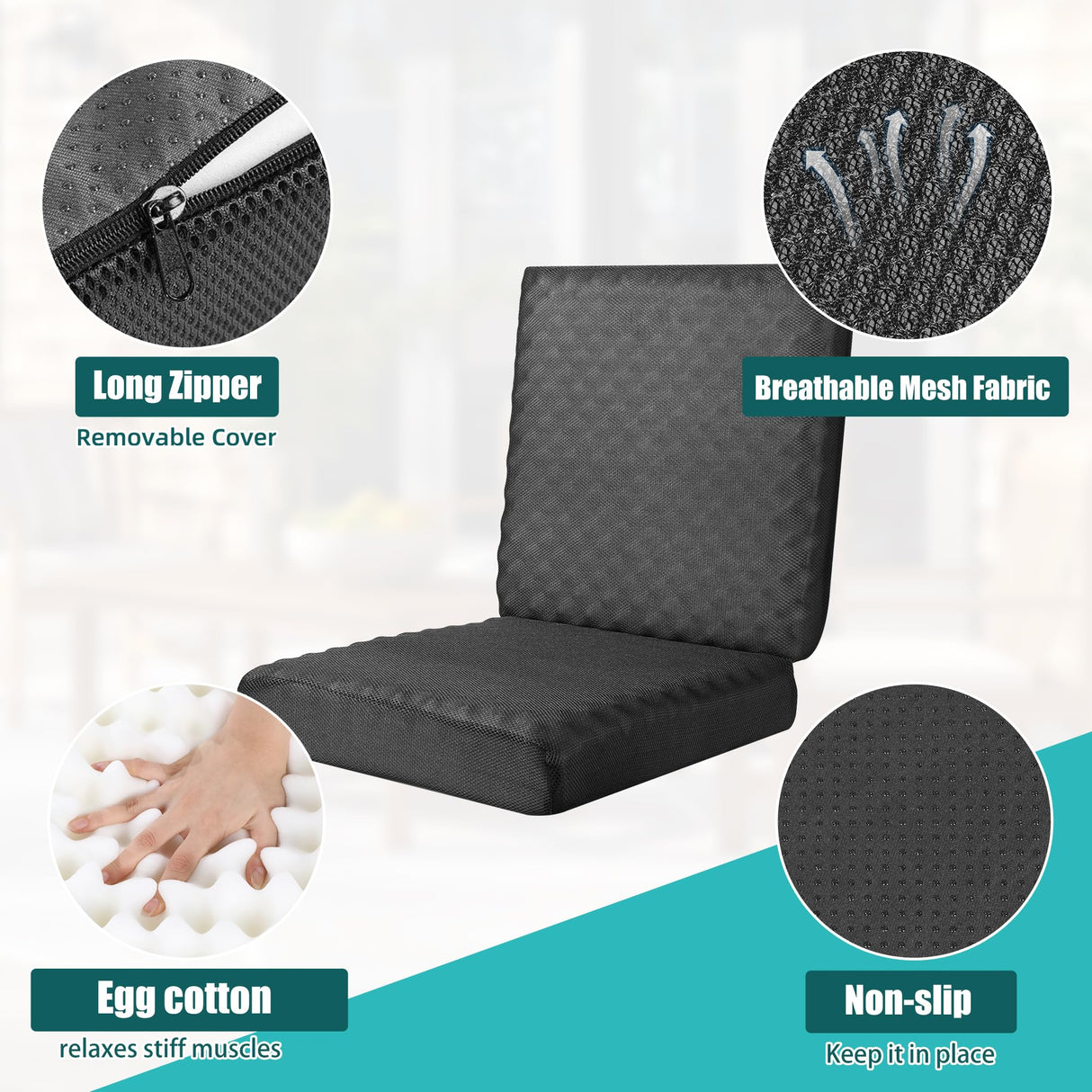 BALAPET Recliner Cushions for Long Sitting, Egg Crate Foam Recliner Cushion for Elderly Reduces Muscle Fatigue and Provides Air Flow, Extra Large Non-Slip Seat Cushion with Back Support Cushion(Black)