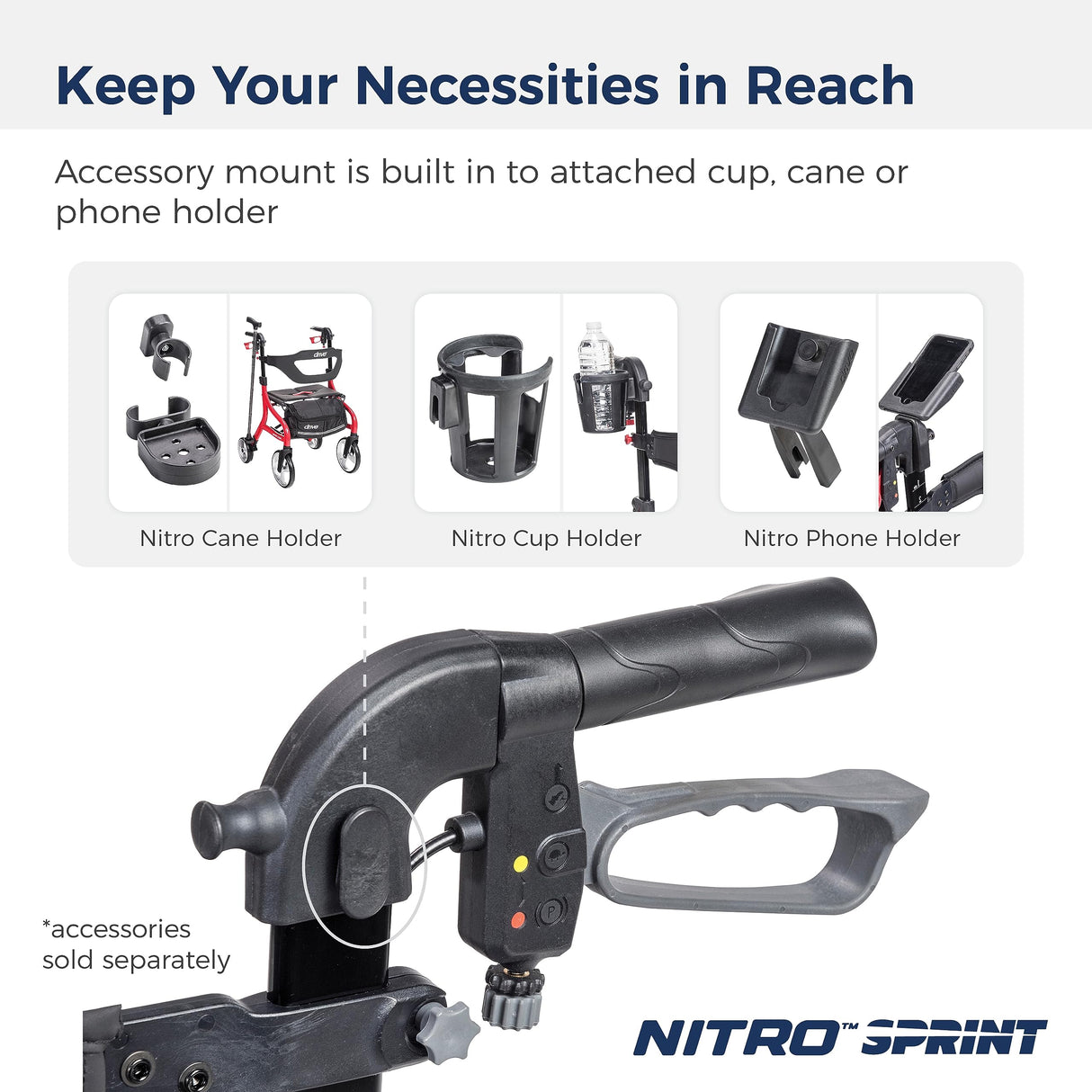 Drive Medical Nitro Sprint Foldable Rollator Walker with Seat, Tall Height Lightweight Rollator with Large Wheels, Folding Rollator, Four Wheel Rolling Walker, Black