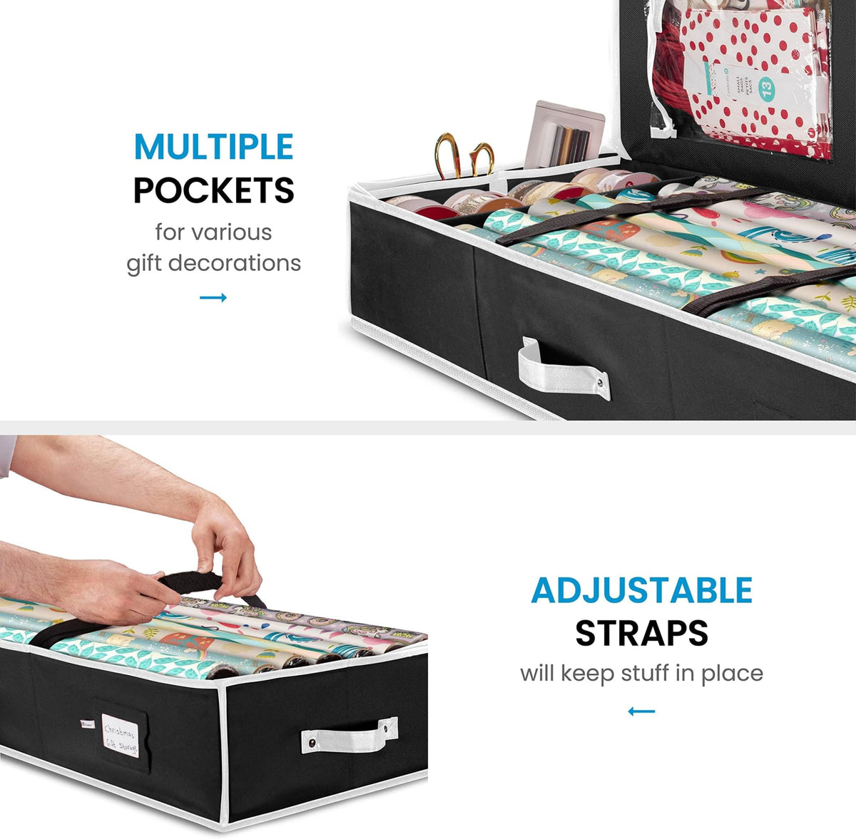 ZOBER Wrapping Paper Storage, Gift Wrapping Organizer Storage, Black/White