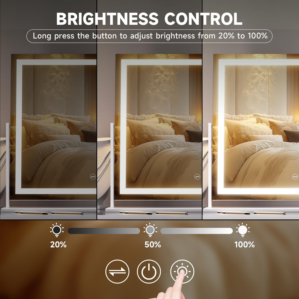 Hasipu Vanity Mirror with Lights, 23.6" x 18.1" LED Makeup Mirror, Light up Mirror with Smart Touch 3 Colors Dimmable, Brightness Adjustment, 360ยฐ Rotation (White)