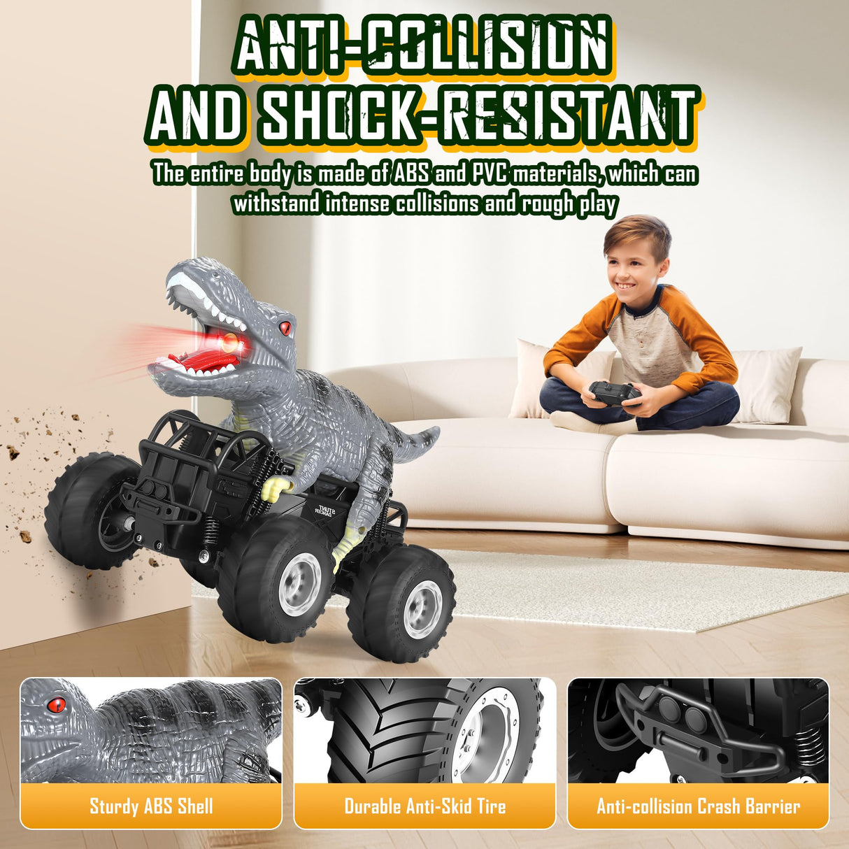 Manercey Remote Control Car, 2.4GHz 1:18 RC Cars With Light, 98FT 8KM/H 2-Rechargeable Battery, All Terrain Monster Remote Control Truck Toy, Dinosaur Monster Trucks for Boy Age 4-7, Kid 6+, Christmas