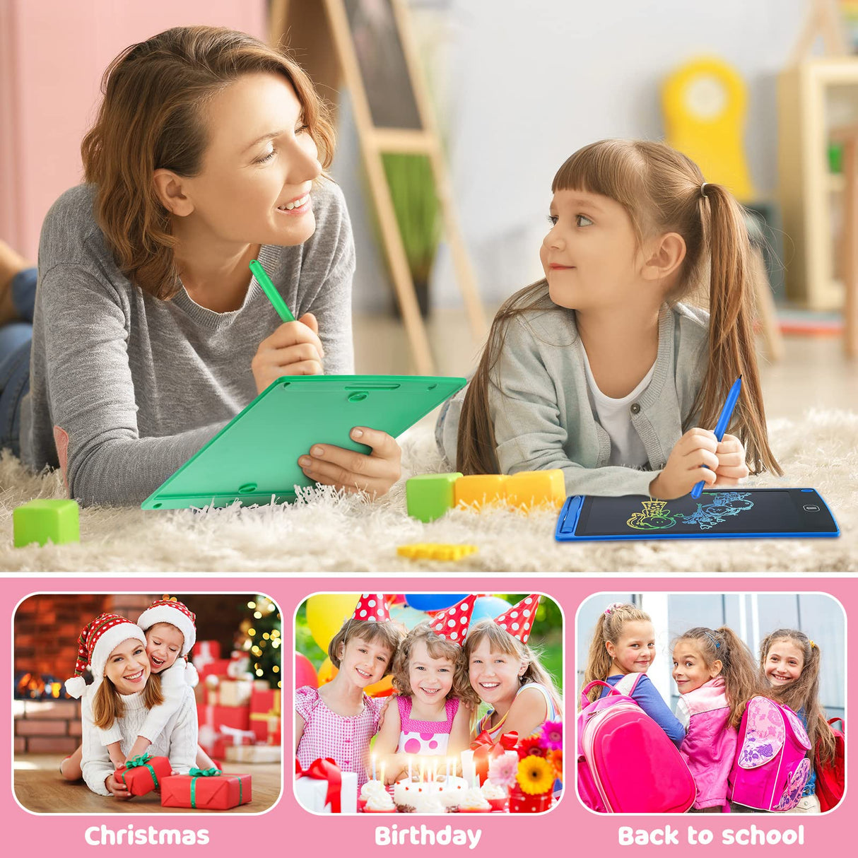 Zhehao 32Pcs LCD Writing Tablet for Kids Bulk 8.5 Inch Colorful Doodle Board Tablet Erasable Doodle Pad Educational Toy Christmas Birthday Gift for Boys Girl Age 3-10(Blue, Red, Green, Pink)
