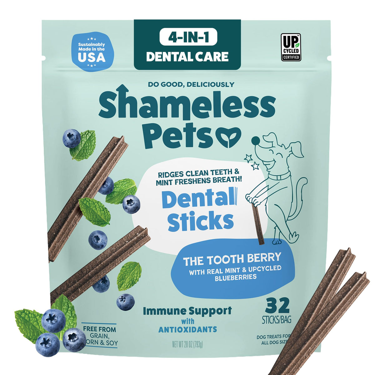 Shameless Pets Blueberry & Mint Dental Chews for Dogs, 32 Chews