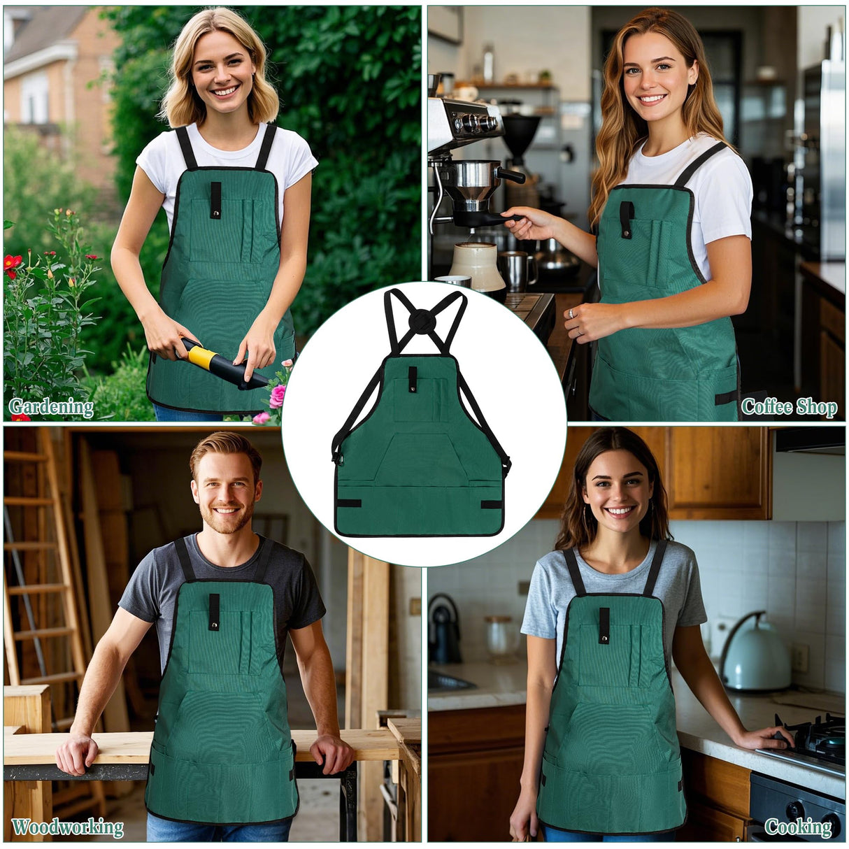 LUCKIPLUS Gardening Apron, Garden Apron for Women with Pockets, Waterproof 600D Heavy Duty Cross Back Work Tool Aprons for Men Gardeners Painting