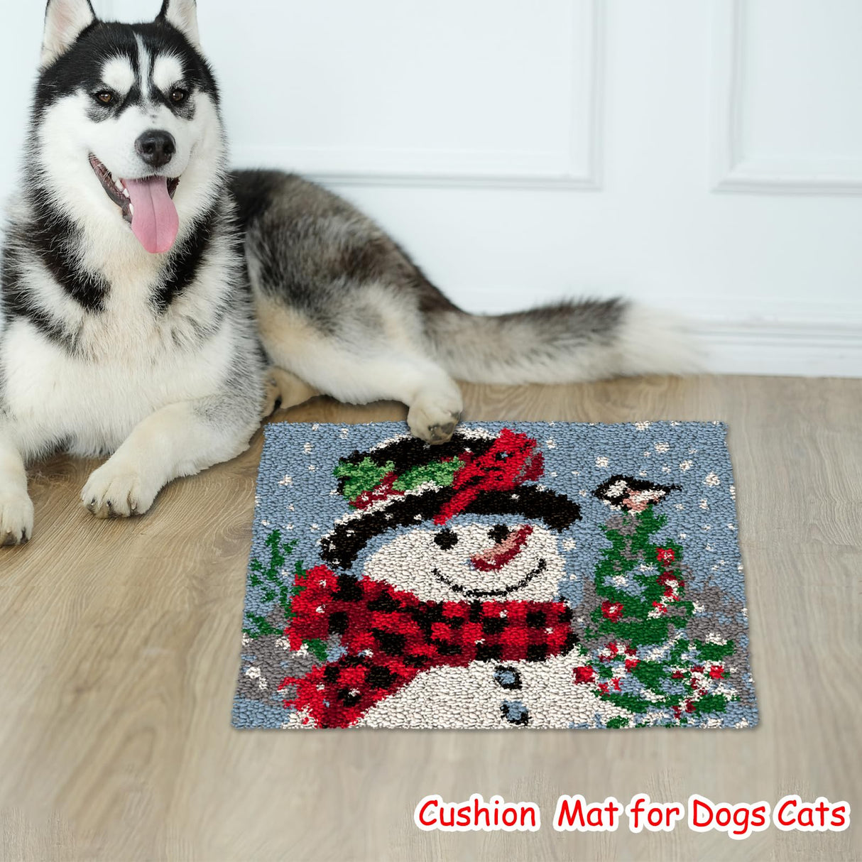 ZFFLYH Christmas Snowman Latch Hook Rug Kits, DIY Rug Crochet Yarn Kits Printed Color Canvas Christmas Decoration and Activity 20.5X15 Inch
