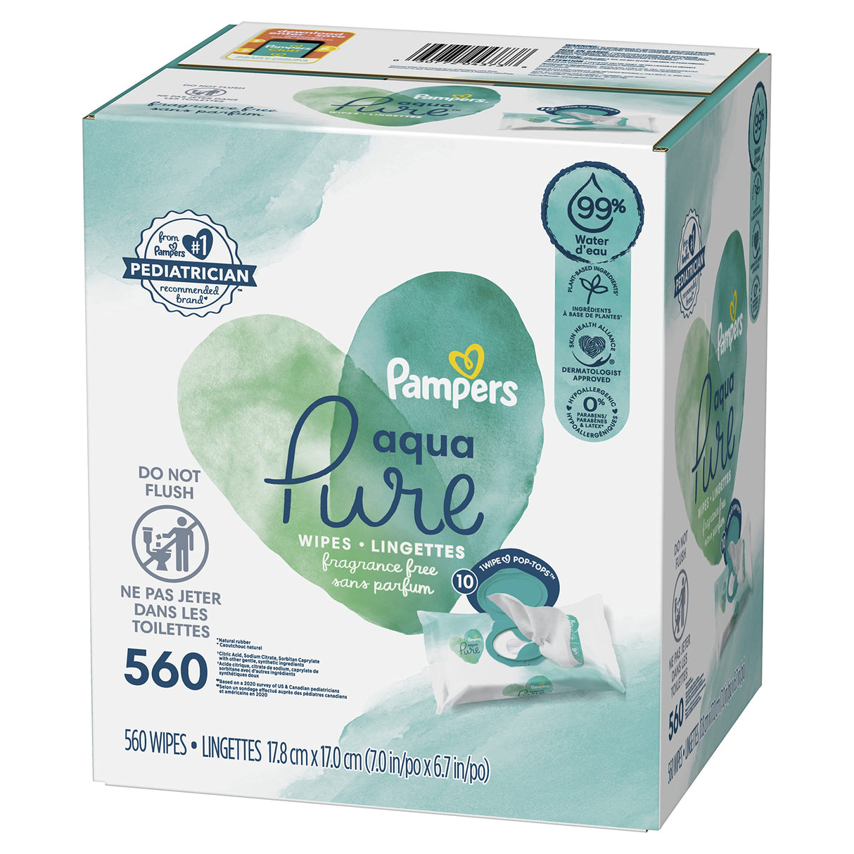 Pampers Baby Wipes Aqua Pure, 99% water-based wipes, Hypoallergenic and Unscented Infant Wipe, 448 Total (8 Flip-Top Packs)