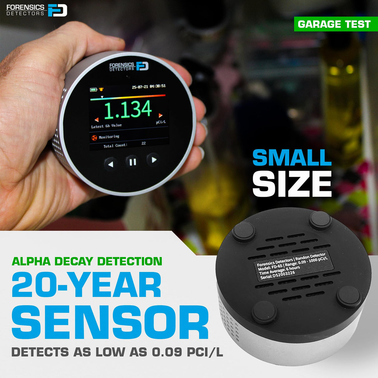 Radon Detector by Forensics | Home Use | Upgraded 20-Year Sensor Life | Version 2.0 |
