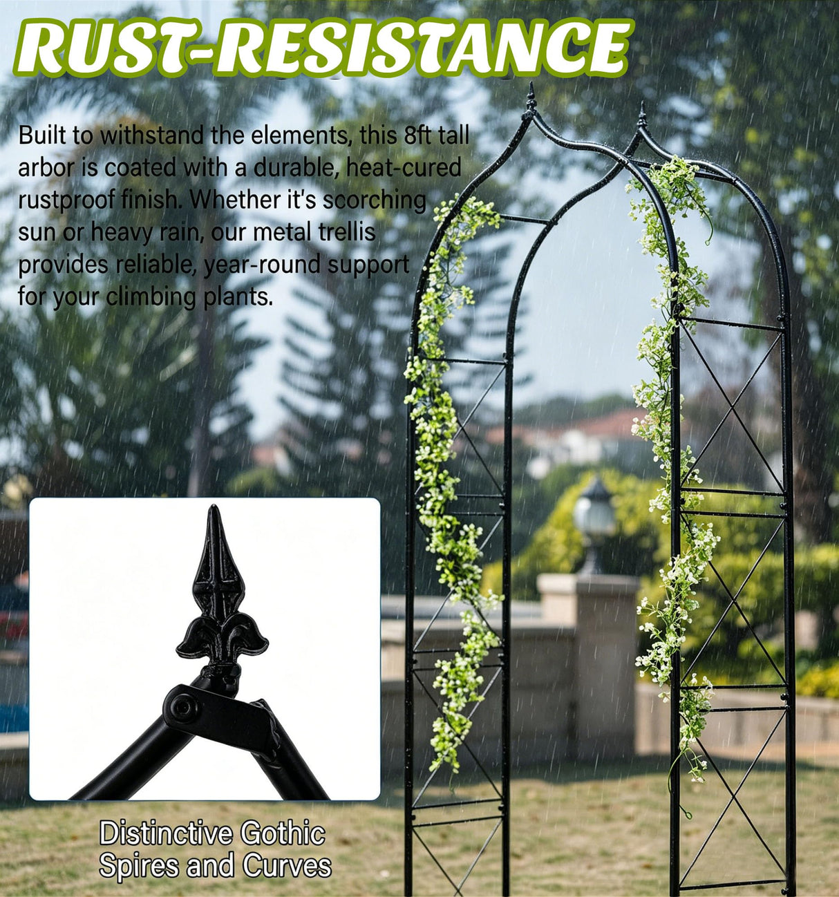 Metal Garden Arbors 8Ft Thickened Arch Trellis for Climbing Plants