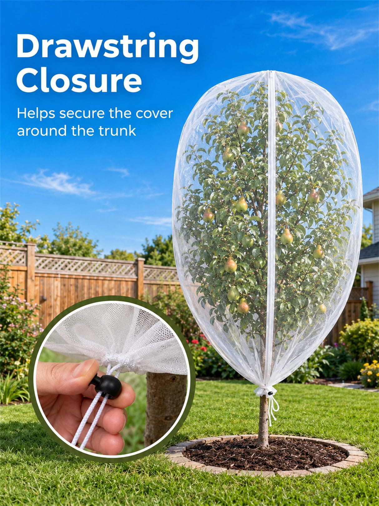 Garden Bird Netting for Insects, 2 Pack 5x3.28ft, Fruit Tree Netting with Zipper & Drawstring, Ultra Dense Mesh Plant Covers for Blueberry Tomato Cherry Peach Apple Trees Pest Barrier (5x3.28FT)