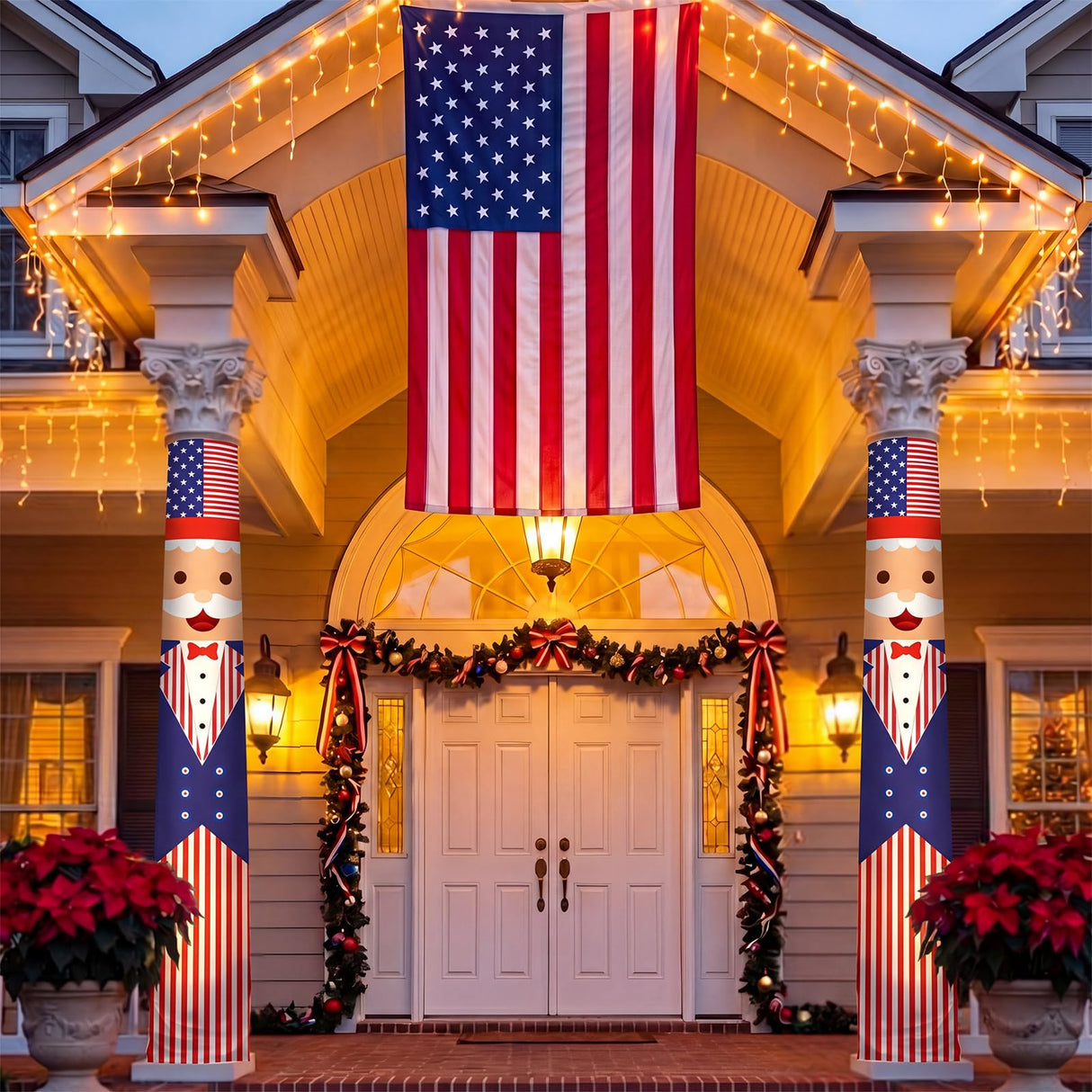 Chumia 2 Pcs 4th of July Decorations Patriotic Uncle Column Wraps 108 x 54" Independence Day Porch Pillar Covers Outdoor for Memorial Veterans Labor Day Stars and Stripes Post Yard Signs