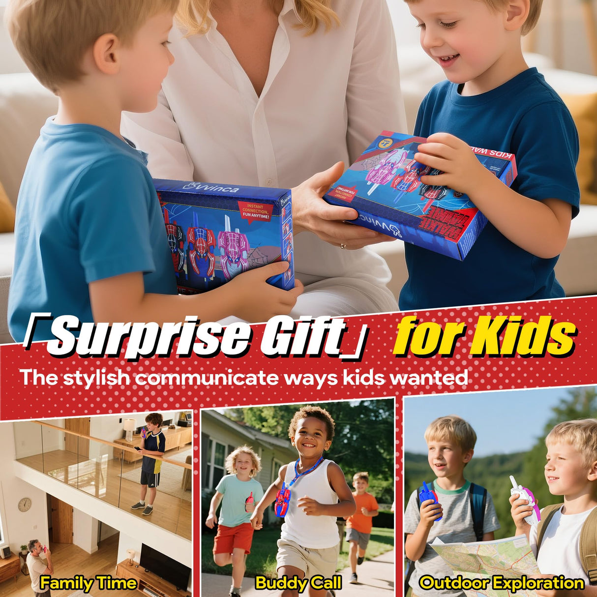 Vvinca Spider Walkie Talkies for Kids Toys Ages 3 4 5 6 7 8 9 10 Boys Girls 3 Pack Superhero Toys Lanyard Long Range Clear Sound Outdoor Game Camping Gear Spy Gadgets & Easter Christmas Birthday Gifts