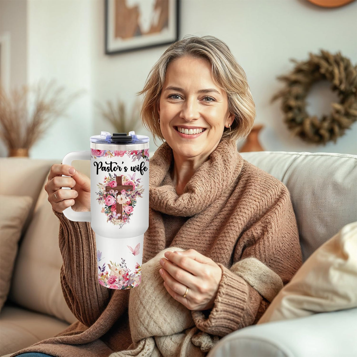 Pastor Appreciation Gifts - Pastor Wife Tumbler with Handle - 40oz Stainless Steel Travel Mug Insulated Coffee Cup, Pastor Gifts for Women, Appreciation Gift for Pastors Wife Birthday, Christmas