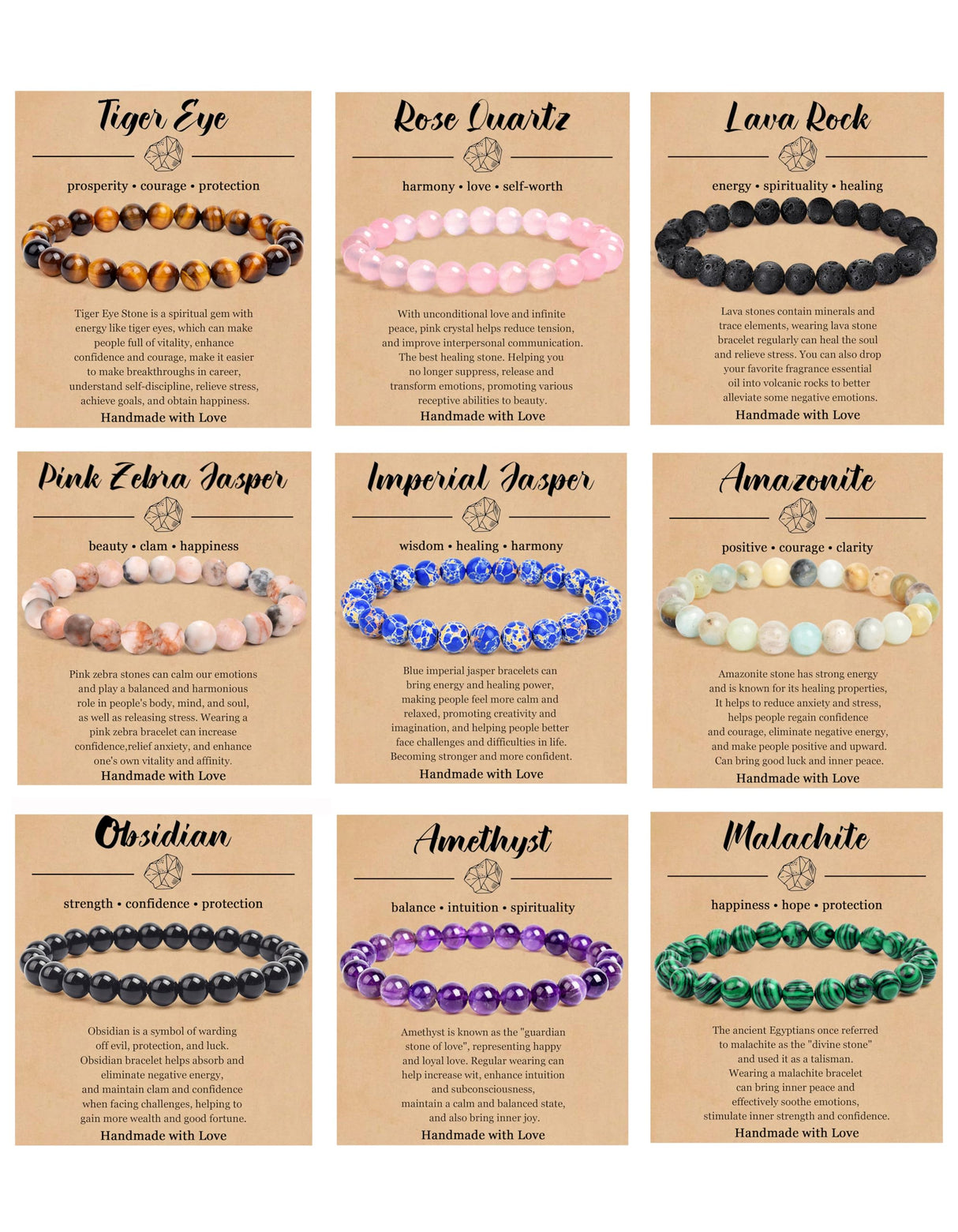 BOMAIL 9PCS Natural Stone Crystal Beaded Bracelets for Women