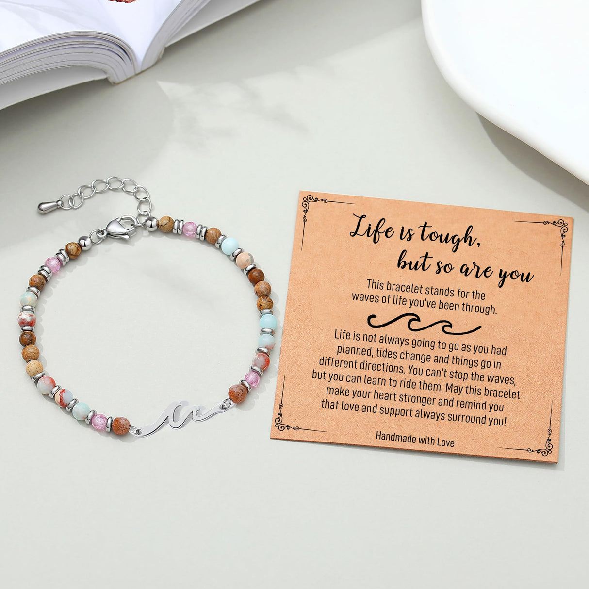Inspirational Gifts for Women, Wave Bracelets Friendship Gifts Women Birthday Best Friend Graduation Breast Cancer Survivor Care Get Well Divorce Sympathy Life Is Tough Easter Stocking Stuffers