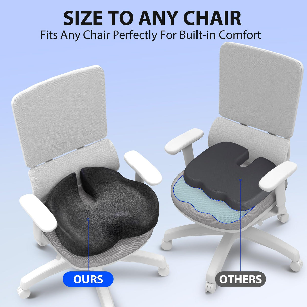 Airllantry Seat Cushion, Memory Foam Pressure Relief Coccyx Cushion for Tailbone Pain, Extra-Large Butt Pad for Office Chair, Car Seat, and Gaming Chair Pain Relief, Extra Cover