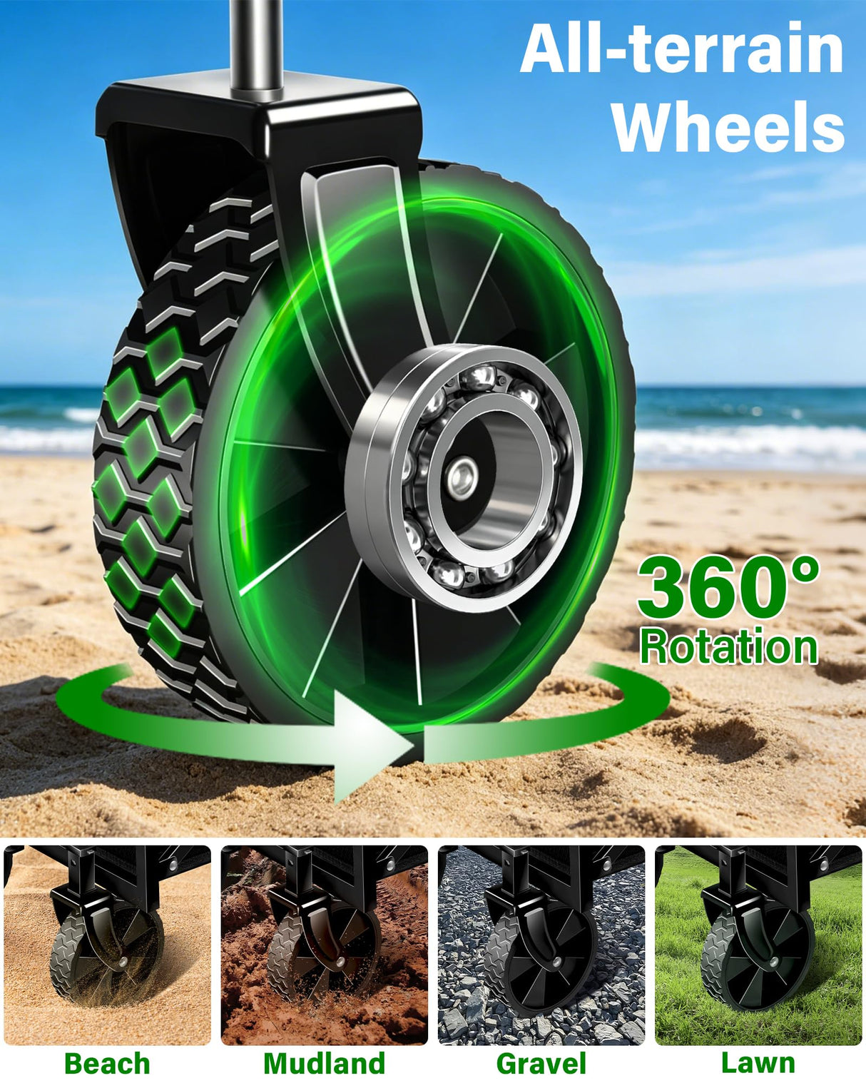 Collapsible Wagons Carts Foldable Wagon, Foldable Wagon Cart with Wheels, Folding Wagons for Beach Camp Sports Garden, 2 Cup Holders/Lightweight Portable/Black/280 LBS