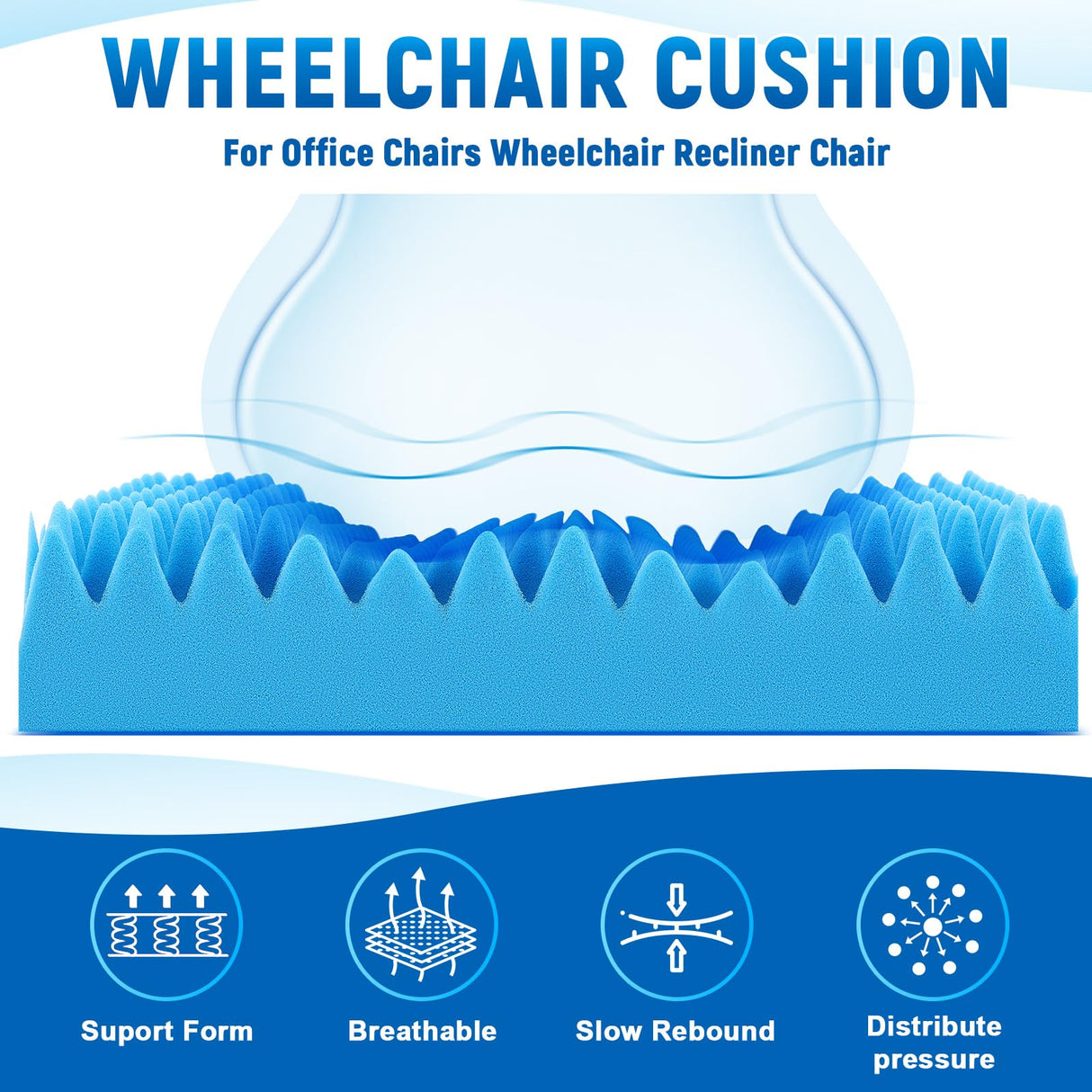 Geiserailie 2 Pcs Egg Foam Pad Egg Chair Cushion to Relieve Back Foam Seat Cushion Chair Accessories Pad for Office Recliner Wheelchair Home Car (Blue)