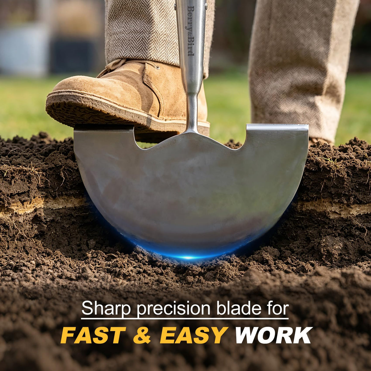 Berry&Bird Manual Lawn Edger Tool, 39’’ Stainless Steel Half Moon Edger