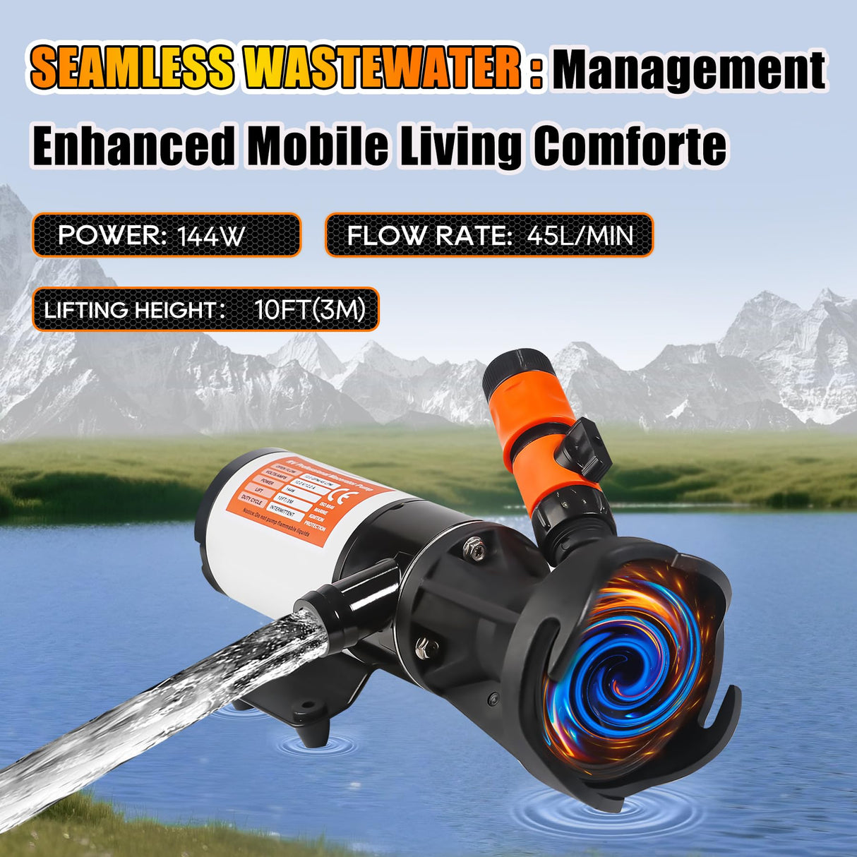 RV Macerator Pump 12V,Portable Macerator Waste Pump,12GPM Suction 3.2 feet Lift 10 feet with Garden Hose Discharge Port,Quick Release Sewage Pump with Fresh Water Crushing for Halloween Christmas