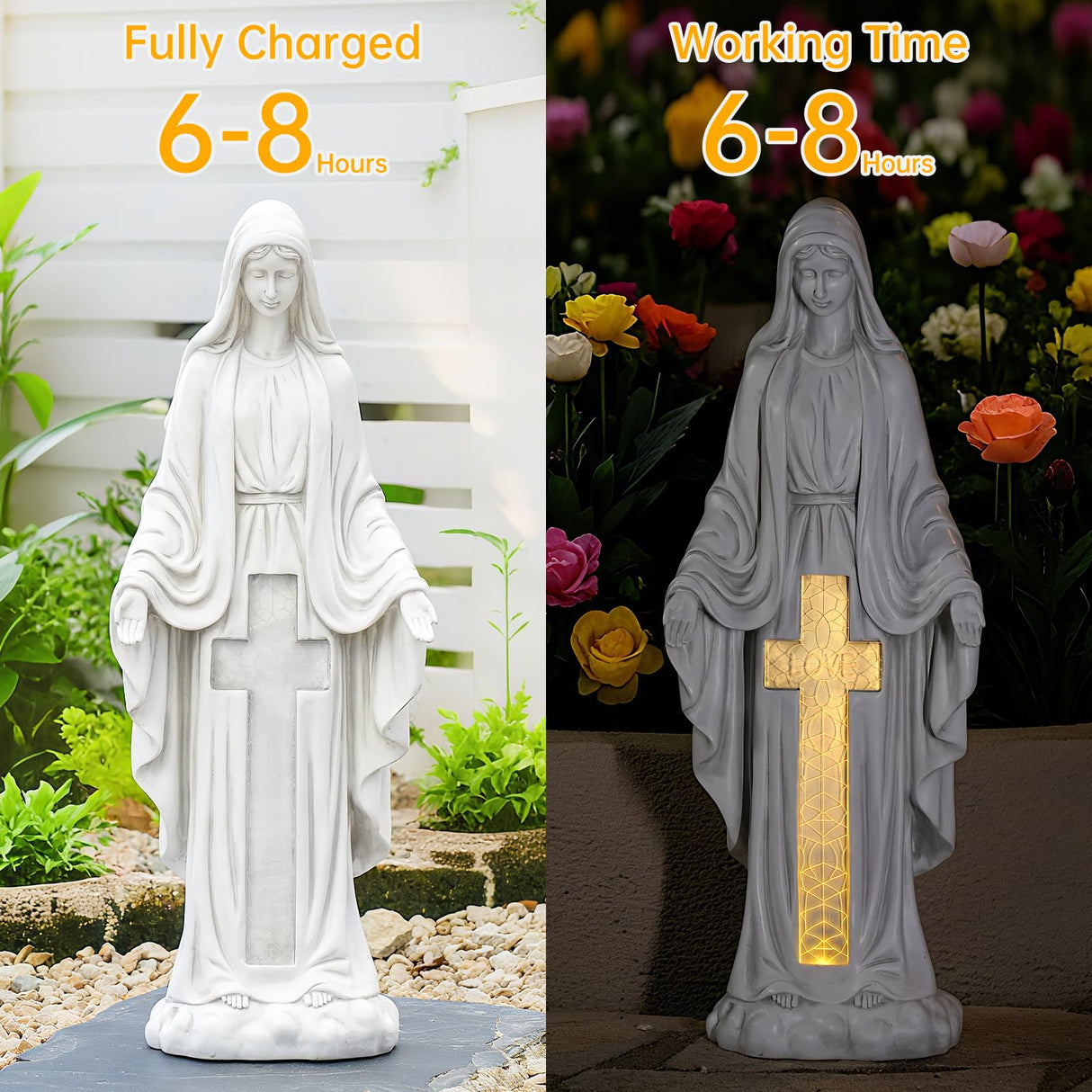 VChymm Solar Virgin Mary Praying Statue 27.9 Inch- Outdoor Religious Garden Decor with LED Lights, Weather-Resistant Magnesium Oxide Sculpture for Yard, Patio, Entryway (White Solar Virgin Mary)