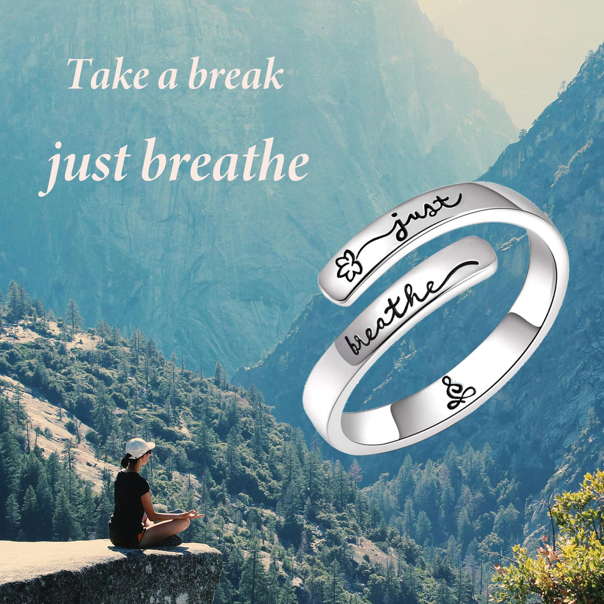 MDJY 925 Sterling Silver Inspirational Rings for Women Hope Rings Encouragement Jewelry (Just Breathe 01)
