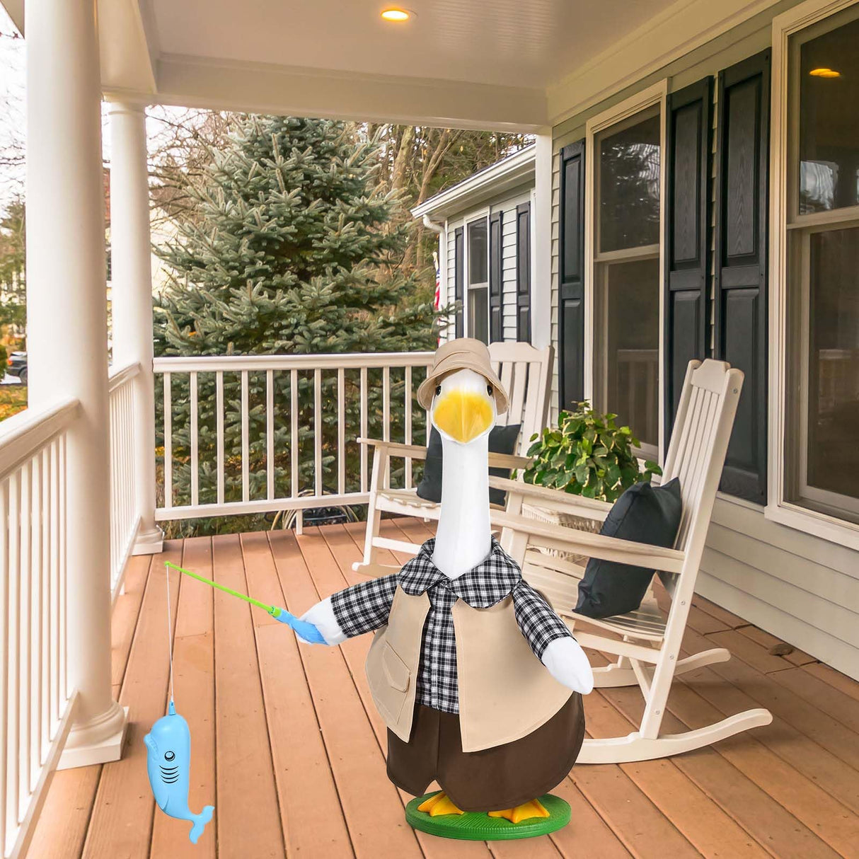 JcHrmers Fishing Porch Goose Outfits Fisherman Lawn Goose Clothes Fit 23" High Cement or Plastic Goose Statue for Outdoor Garden Yard Patio Decor