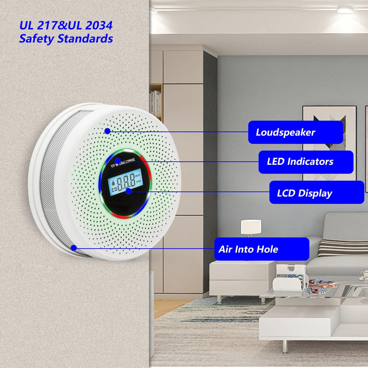Yfwsrecinoe 4 Pack Upgraded Combination Smoke and Carbon Monoxide Alarm Detector, Dual Sensor Smoke Alarm&Carbon Monoxide Detector (Includes Battery)