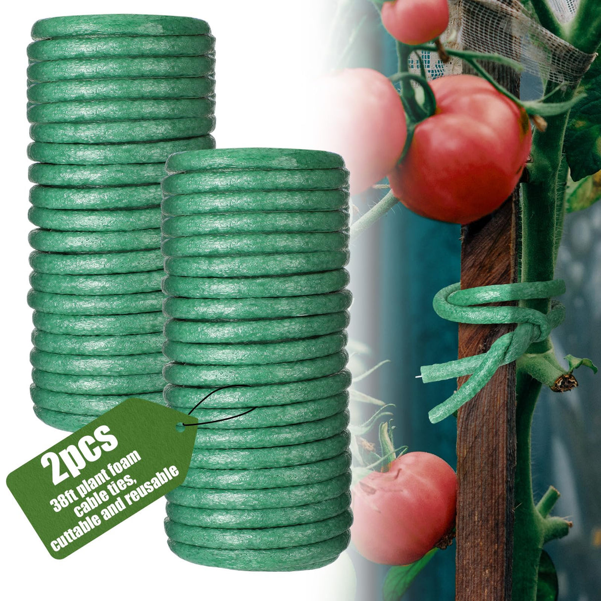 Frienda 76 ft Soft Plants Ties Flexible Foam Garden Ties 1cm Garden Twist Wire Reusable Cut to Size for Climbing Plants Vines Tomatoes Home Office Tying Veggies Flower Supplies Craft, Green