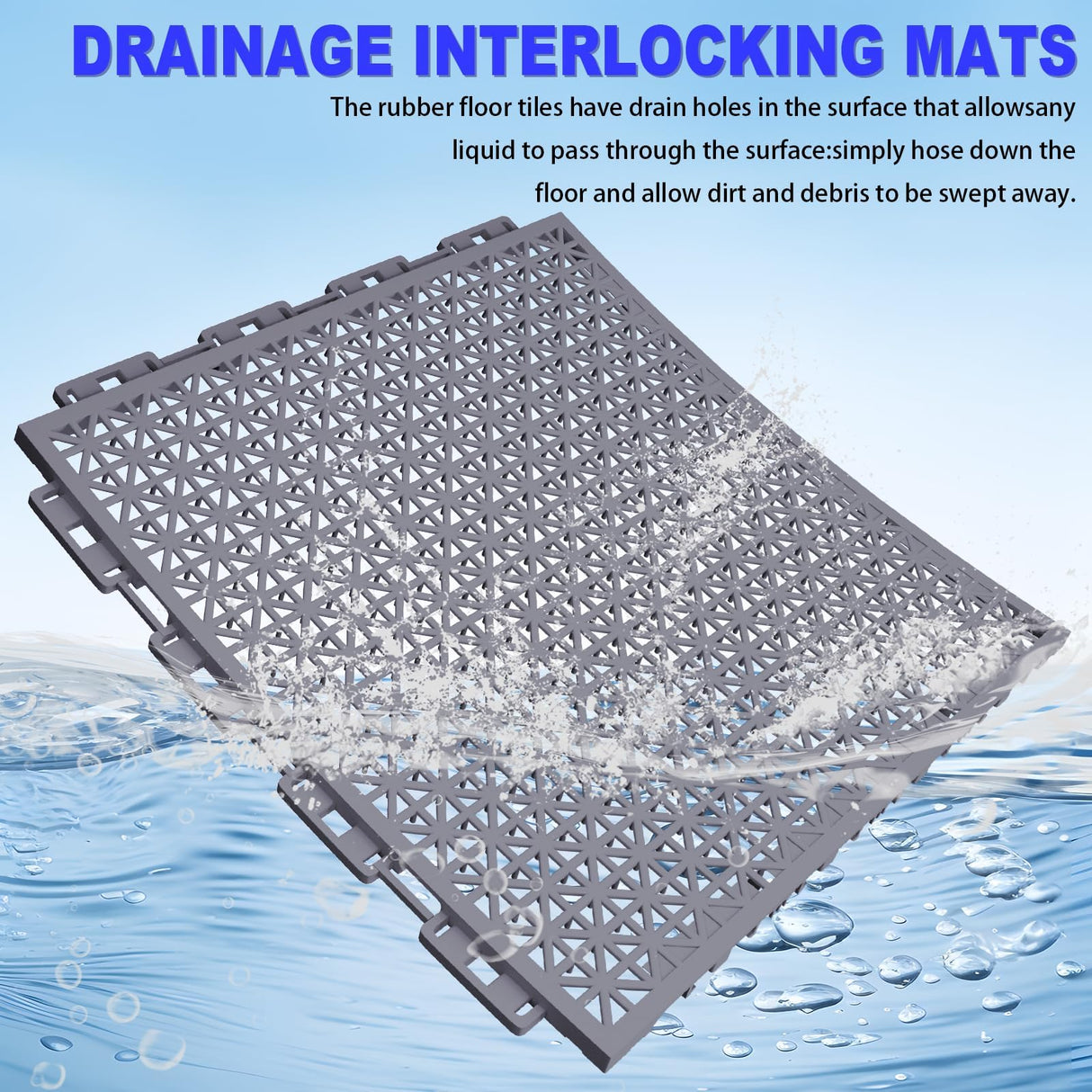 16 PCS Modular Interlocking Cushion Interlocking Floor Tiles with Hole Drainage Mat 10" x 10" Non Slip Pool Deck Mat Outdoor for Drain Deck Pool Patio Shower Kitchen Balcony (Grey)