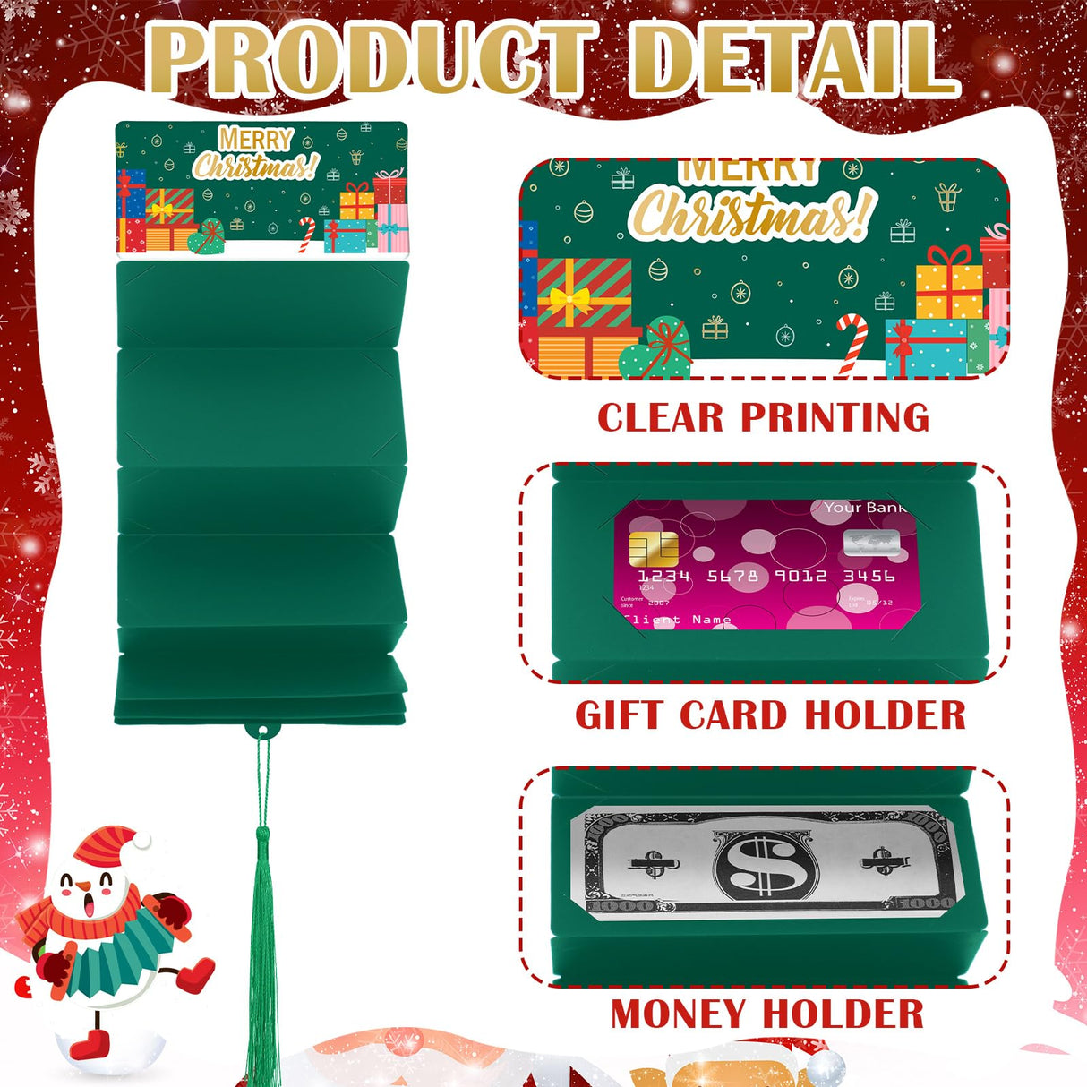 TecUnite 5 Pieces Christmas Money Holder Christmas Surprise Money Card Holder with 6 Slots Xmas Gift for Xmas Cash Card Supplies(Classic)