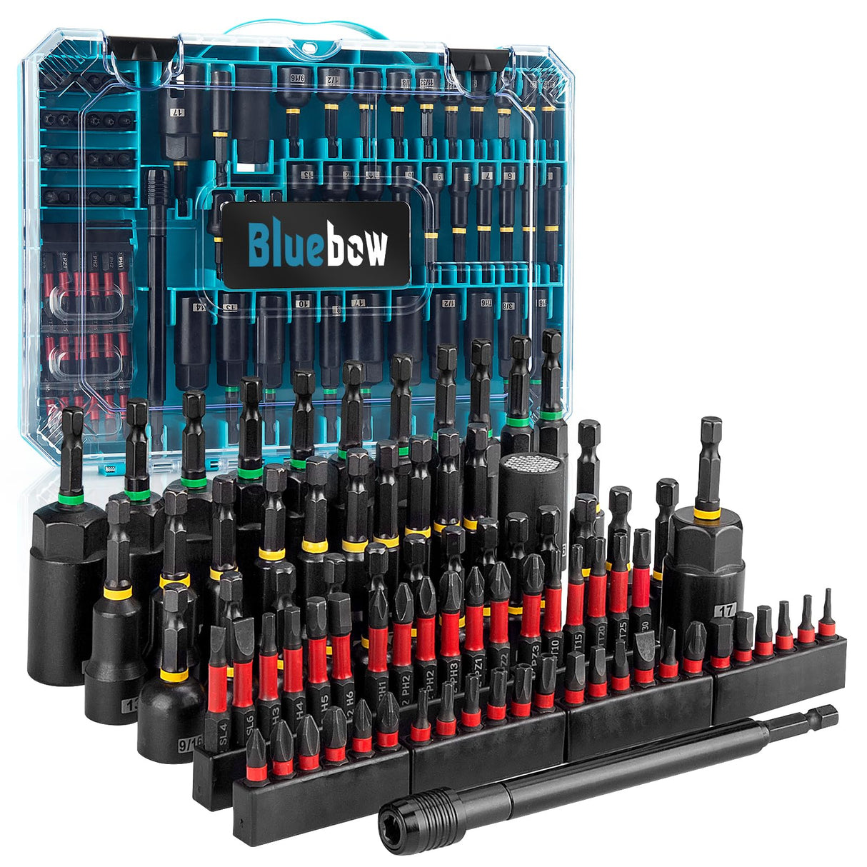 80 PCS Magnetic Impact Nut Driver Set - Metric & SAE with Socket Adapters, Wing Nut Driver, Bit Holder, Universal Sockets, Quick Release Extension, Power Bits, 1/4'' Quick Change, Storage Box