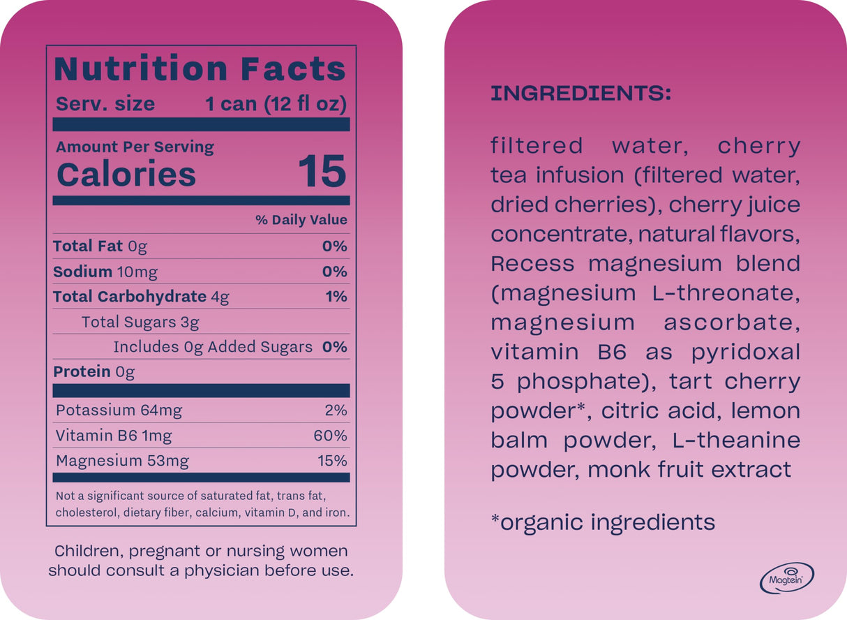 Recess Mood Magnesium & Adaptogen Drink, Relaxation Beverage, 12 ounce (Black Cherry, 12 pack)