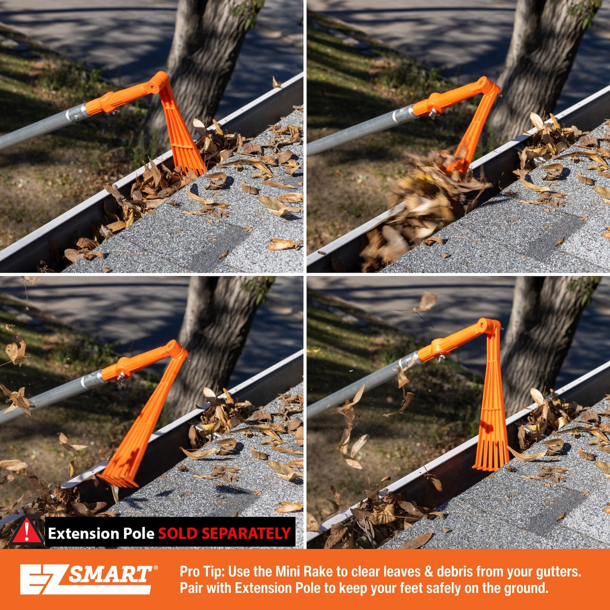 EZ Smart Mini Gutter Rake - Tool Only - Clean Gutters Without a Ladder