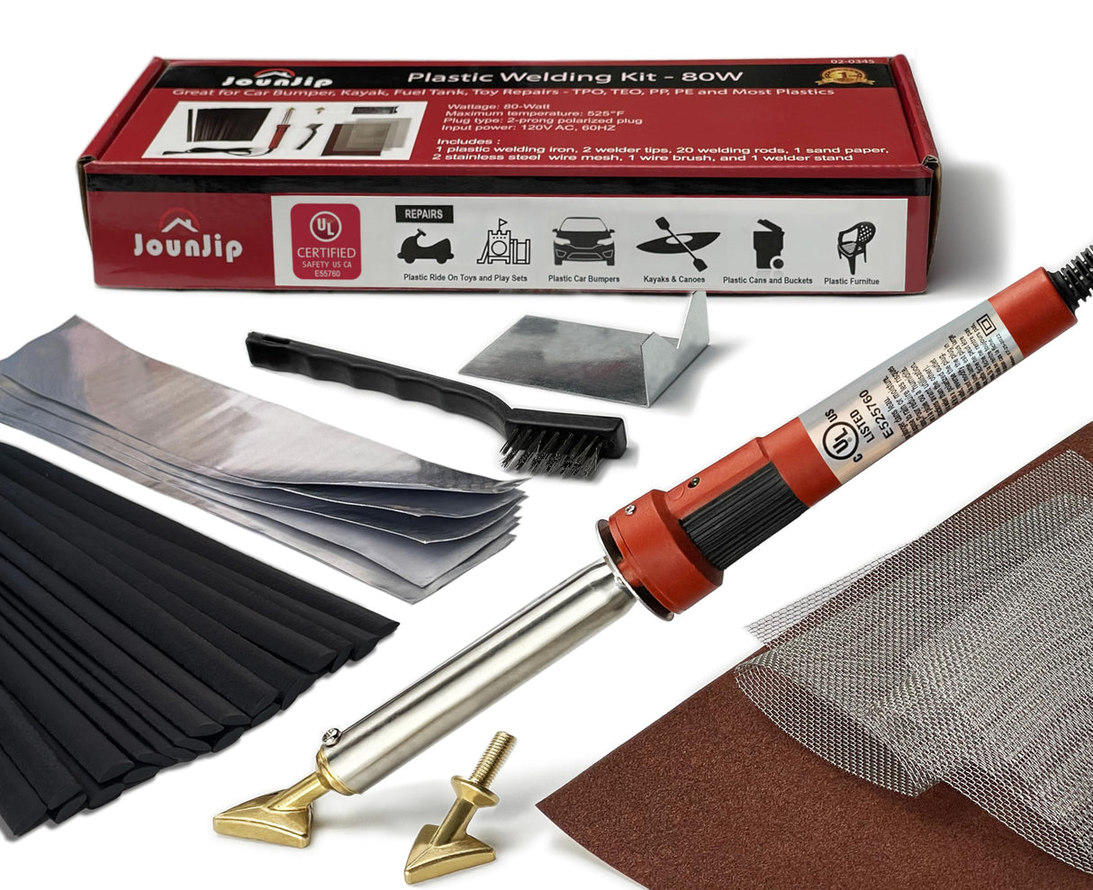 JOUNJIP Standard Plastic Welding Kit- UL Certified Welder 80W- Professional Grade Plastic Repair Kit for Automotive Car Bumper, Kayak, Tank Repair