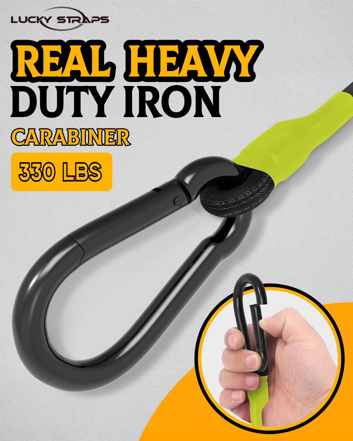 8 Pcs 24 Inch Heavy Duty Carabiner Bungee Cord Outdoor with 190 Lbs Max Break Strength, Black/Yellow Bungee Straps with Upgraded Carabiner Hooks for Luggage Rack, Cargo, Hand Carts, Bike, Camping, etc