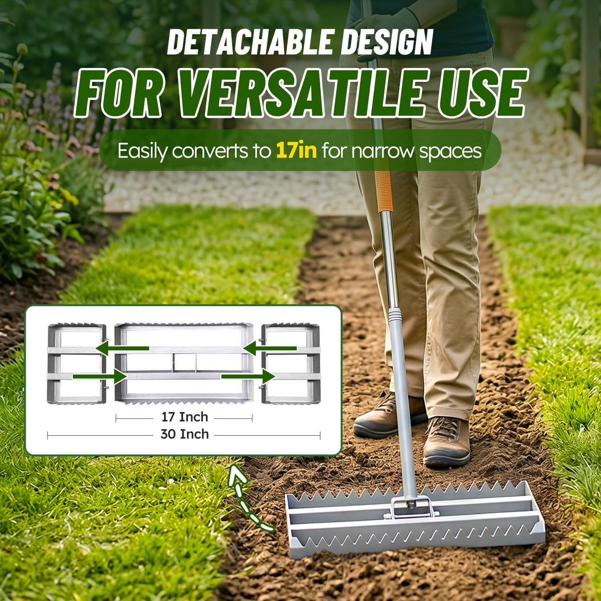 2-in-1 Lawn Leveling Rake, 20 Marking Flags for Low Spot,30"Γ10" Heavy Duty