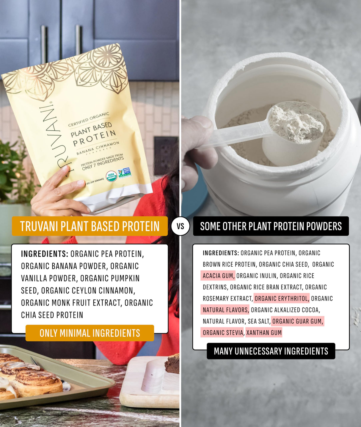 Truvani Vegan Pea Protein Powder | Banana Cinnamon | 20g Organic Plant Based Protein | 10 Servings | Keto | Gluten & Dairy Free | Low Carb | No Added Sugar