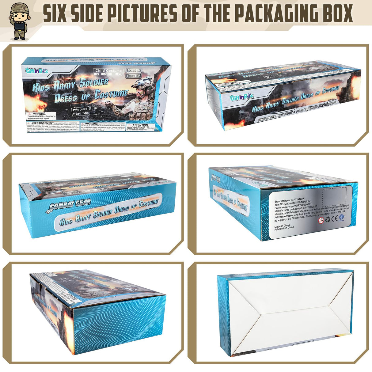 GIFTINBOX Kids Army Soldier Dress Up Costume Role Play Set, Deluxe Christmas Gift for Kids Boys Aged 3-13 Size M