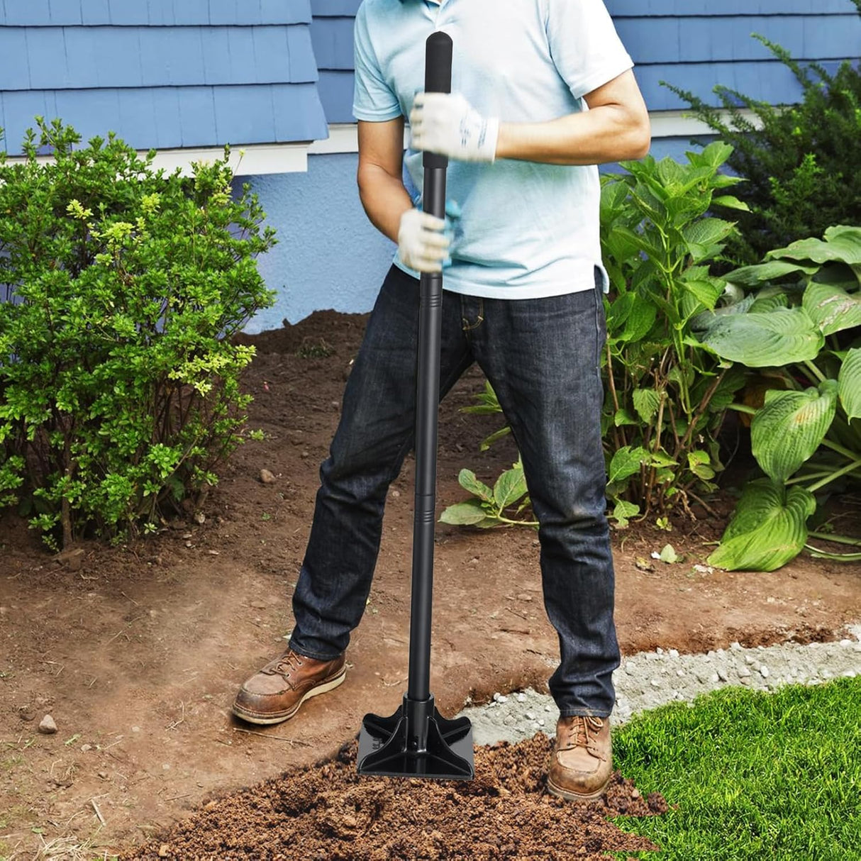 Tamper Tool Heavy Duty, 8x8 Inch Hand Steel Tamper Tool with 59 Inch Handle, Garden Ground Tamper for Leveling Soil, Gravel, Asphalt, Driveway
